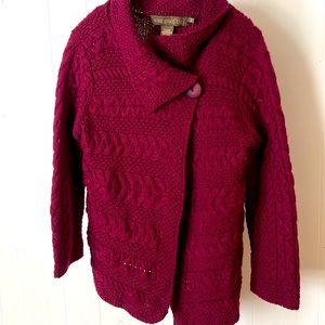 Vintage Inis Crafts Irish Merino Wool Cardigan Sweater Burgundy Medium Handcraft